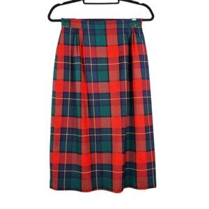 Field Manor Womens Vintage Red Plaid Wool Midi Skirt 10